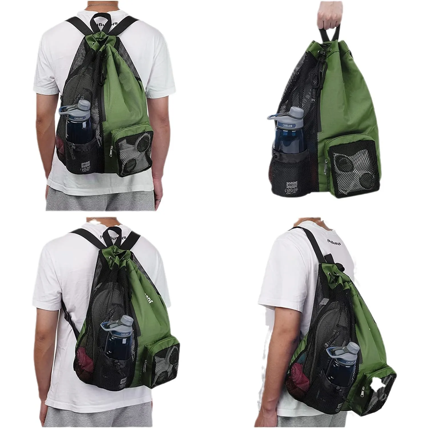 Sinodiving Swimming Bag Mesh Pull Rope Backpack Waterproof Durable Bag Friendly Drawstring Backpack Multifunction Mesh Bag