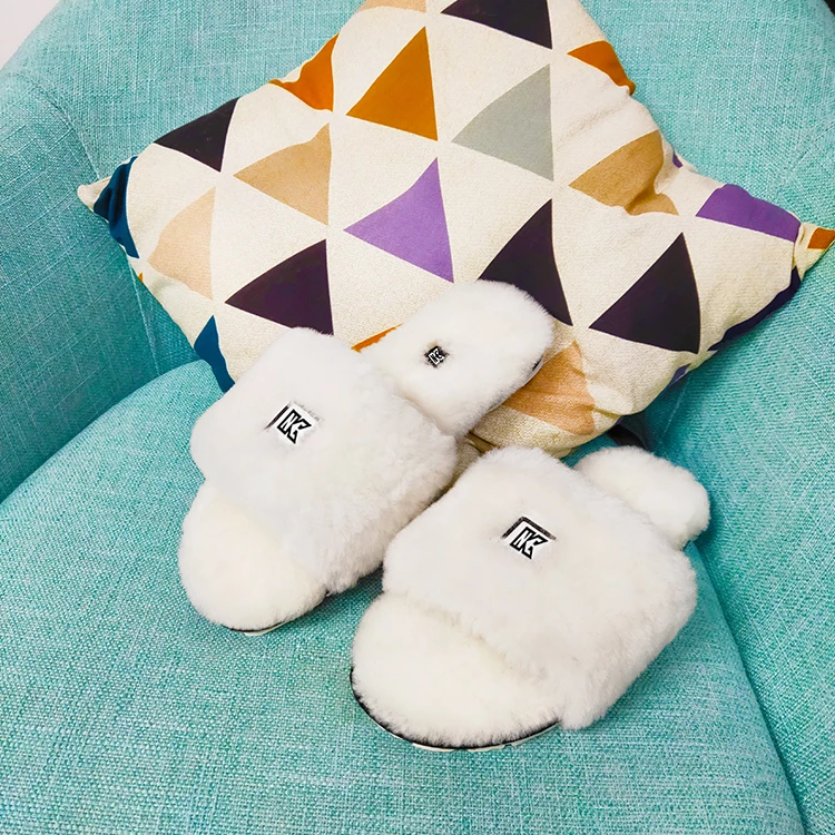 Womens Fall Winter Sheepskin 100% Wool Home House Open Toe Thong Slippers Shoe