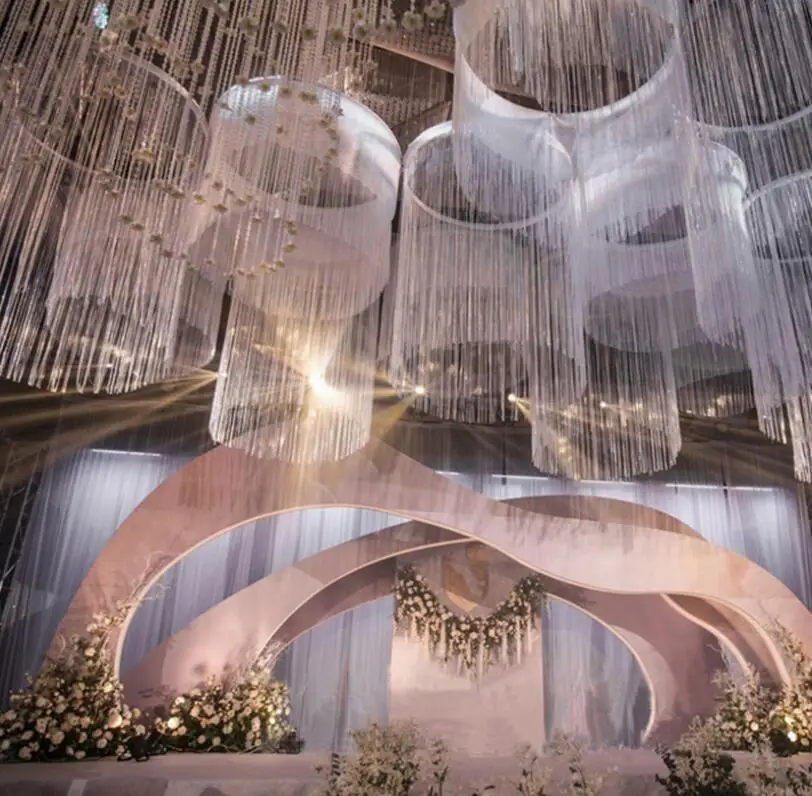 
1m length nylon tassel with silver fringe for wedding ceiling decoration 