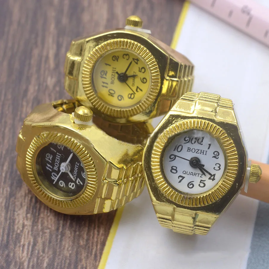 Vintage Steampunk Finger Ring Watch Dial Quartz Analog Elastic Watchband Sliver Mini Ring Watch Ring Watch