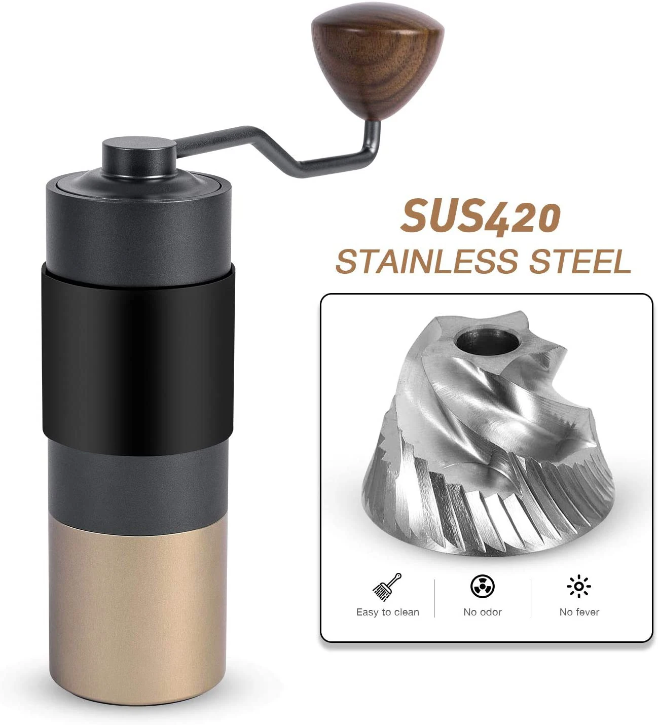 Kingze Stainless Steel Burr Coffee Mills Adjustable Coarseness Espresso Manual Coffee Grinder