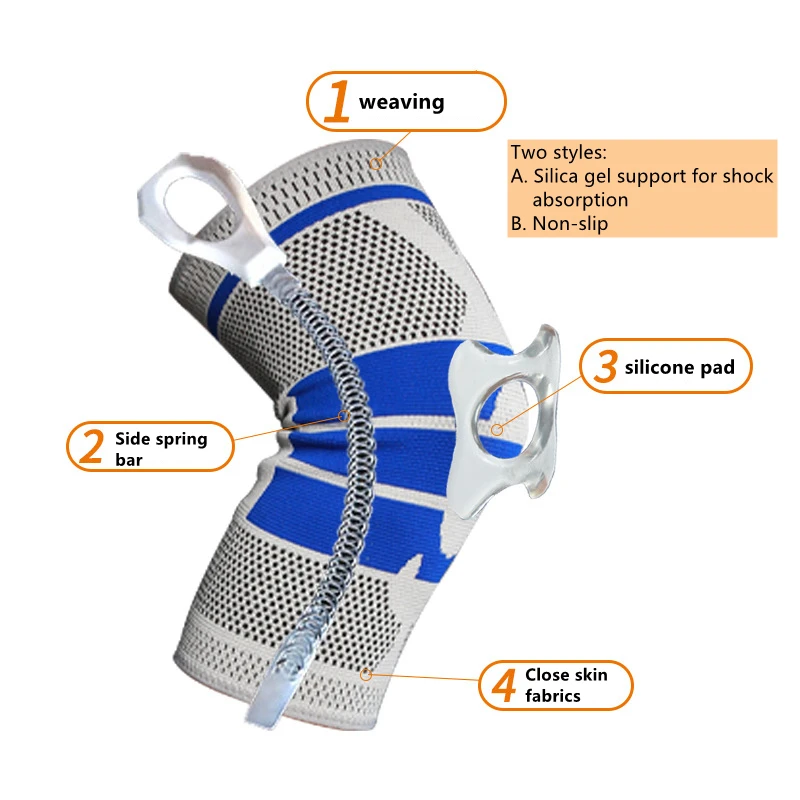 Silicone anti-collision spring support knee pads Basketball running Mountaineering knee Sports gear Knit warm sports kneepads