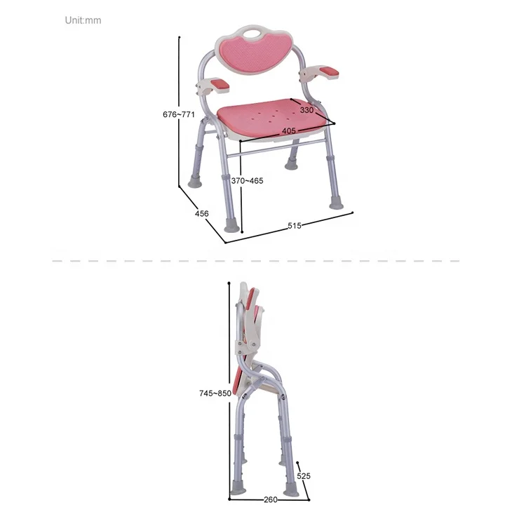 
Hot Selling Adjustable Foldable Bathroom Chair Elderly Shower Seat With Padded Cushion 