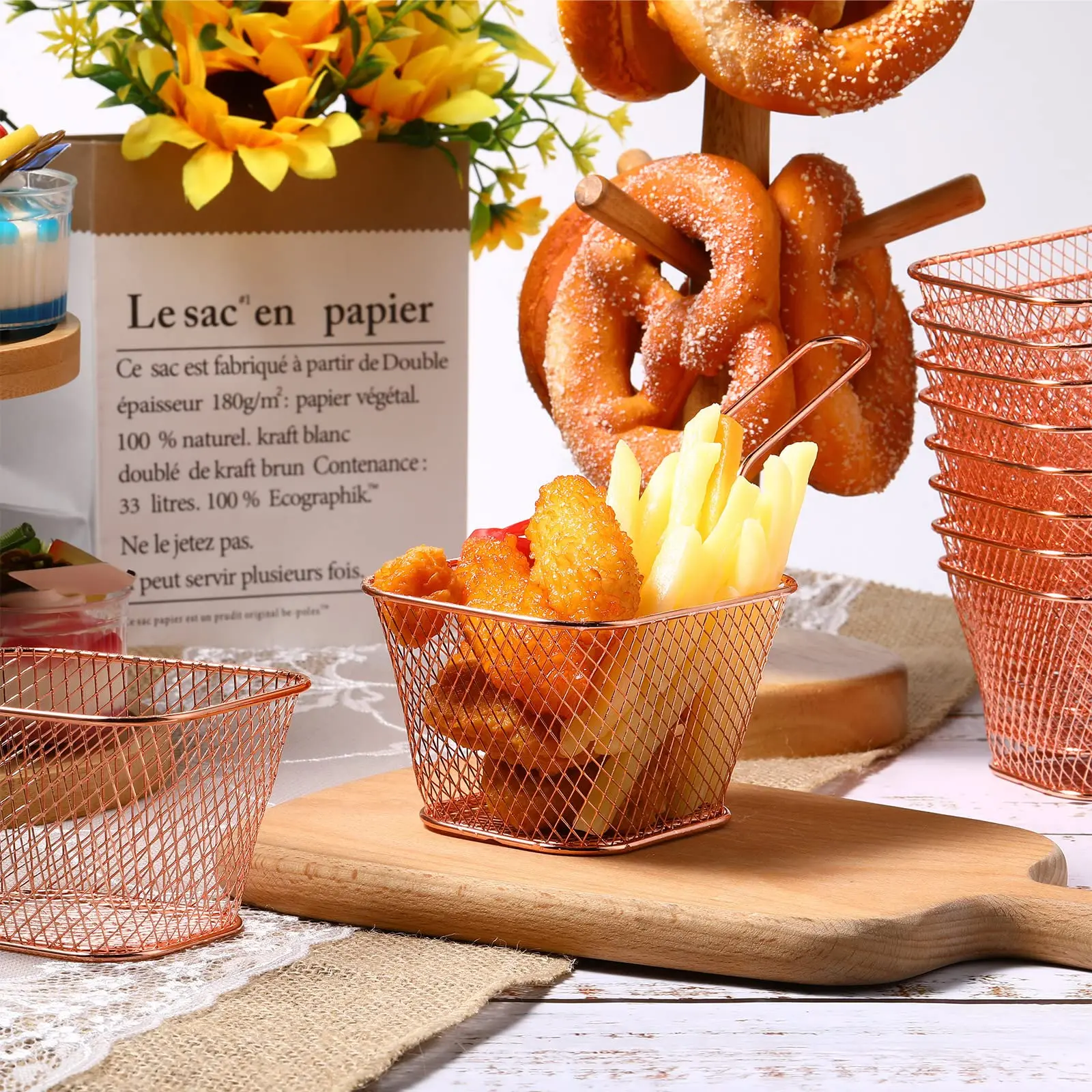 A set of Metal Iron Mini French Fry Frying Basket Chips Basket*24