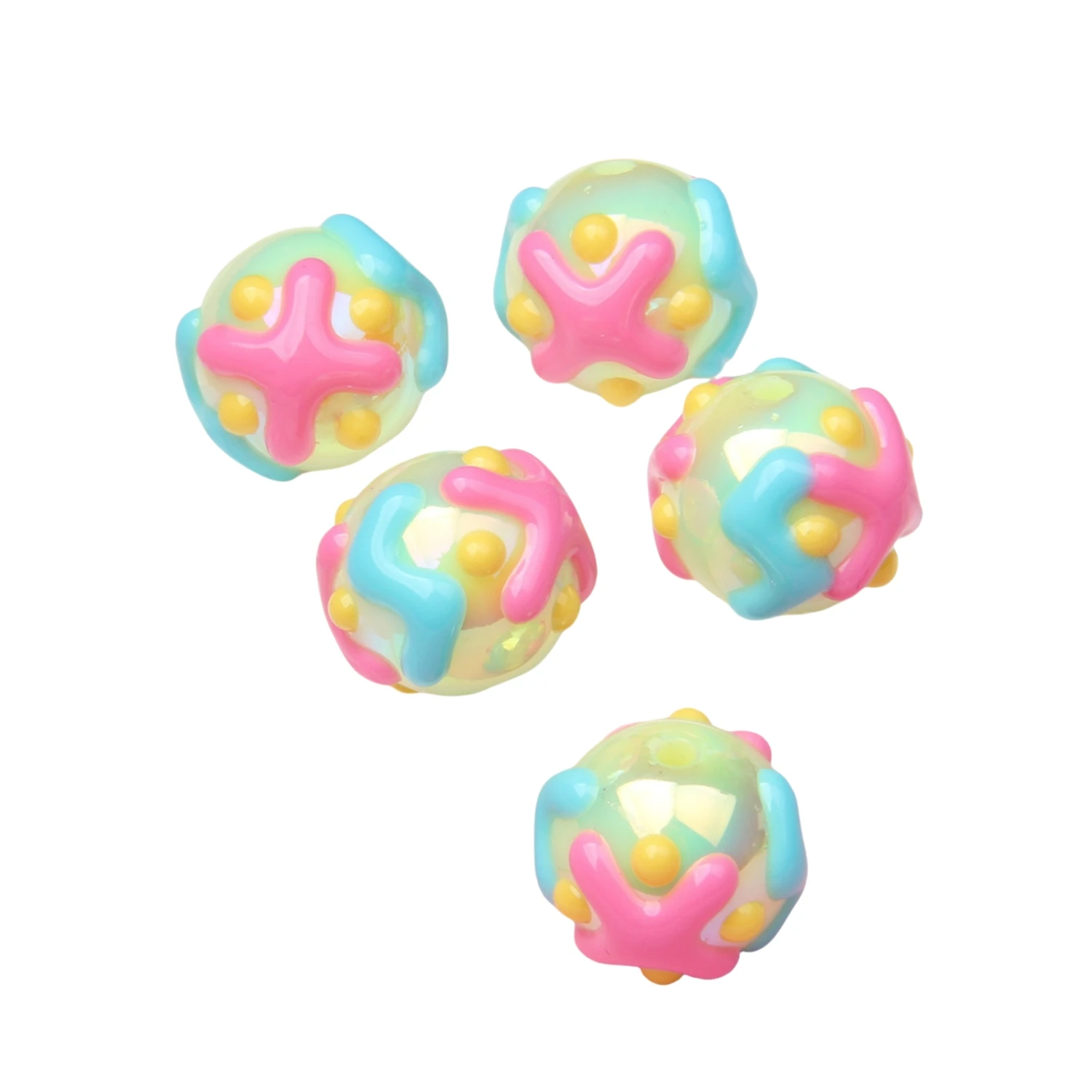 Card 16 Cream Color Cartoon Heavy Oil Hand-Painted Bead Bracelet Diy Materials Hand-Painted Bead Round Bead Wholesale