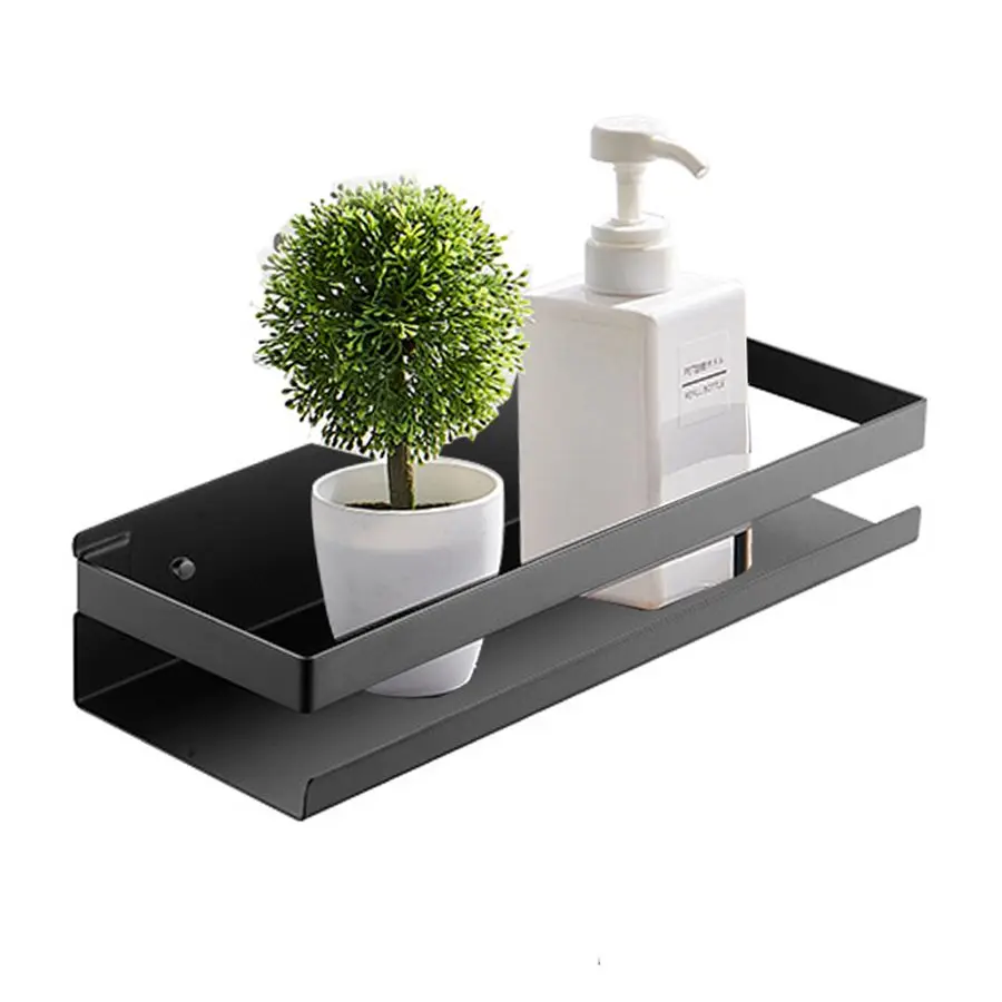 Wholesale Wall Mounted Stainless Steel Shower Caddy Black Storage Shelf Bathroom for Hotel