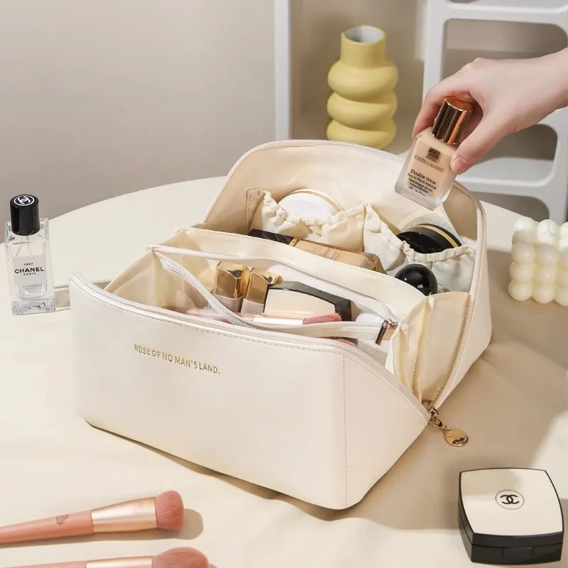 Ins style large capacity pillow makeup bag PU leather portable makeup bag cosmetic case storage bag