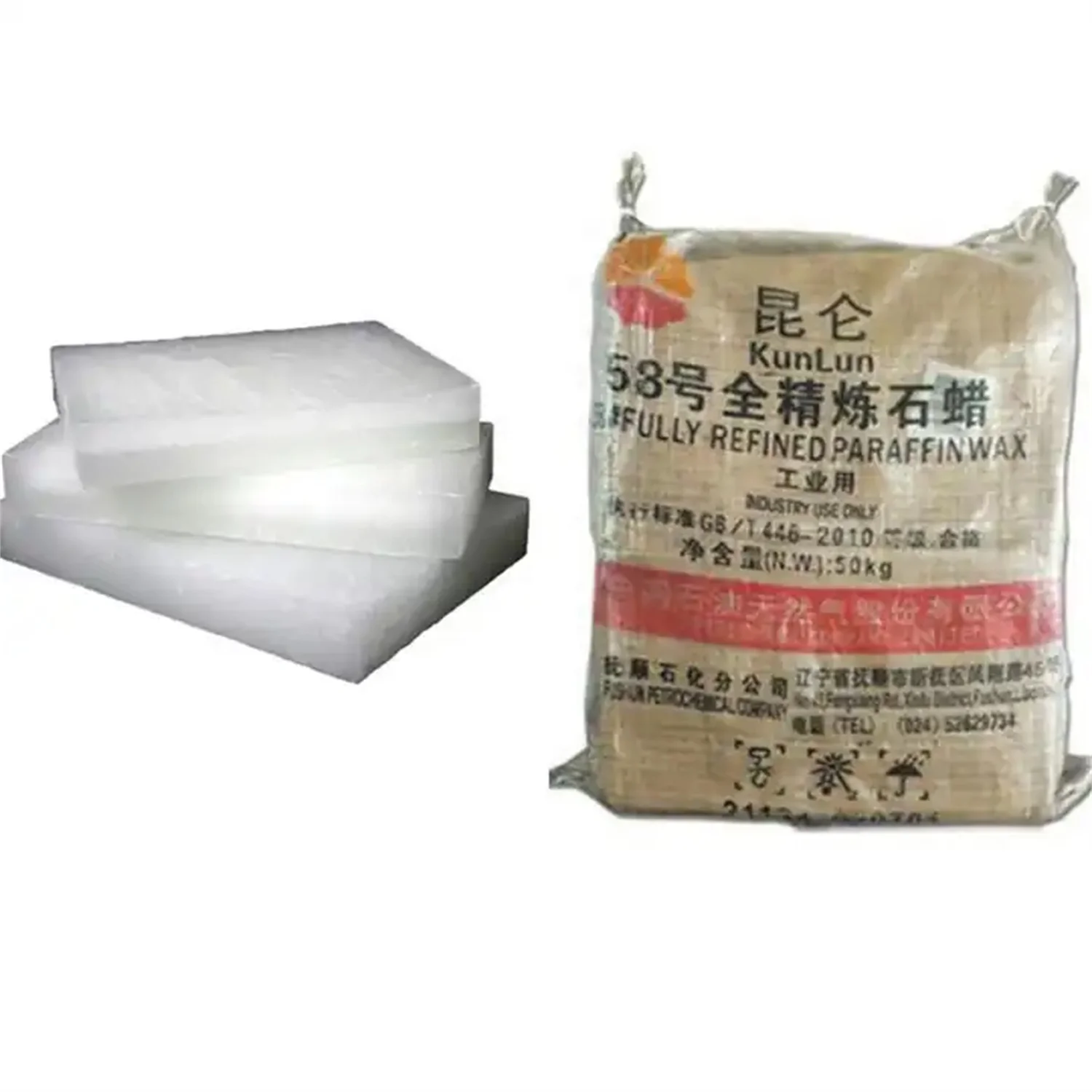 Kunlun Brand Paraffin Daqing Factory Wholesale 56 58 60 Semi Refined Paraffin Wax Used in Making Candles in Stock