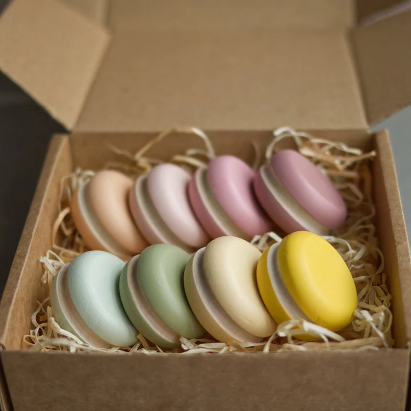 Newest Design Educational Macarons Wooden Pretend Play Food Dessert Toy Set for Kids