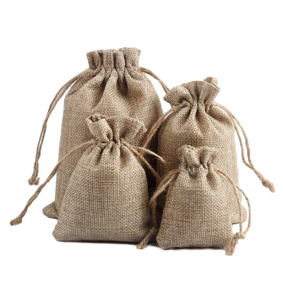 Recyclable Customized High Quality Gunny Sack Bag for Gift Jewelry Cocoa Beans Jute Hessian Jute Drawstring Pouches