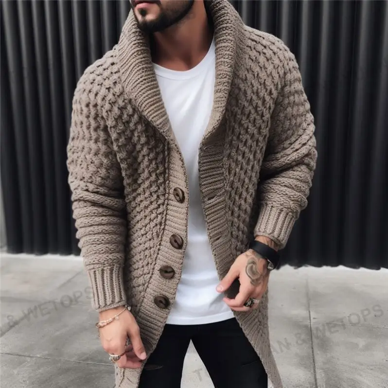2025 Мужская модная топ продаж шаль воротник толстый трикотаж куртка длинный кардиган мужские свитера