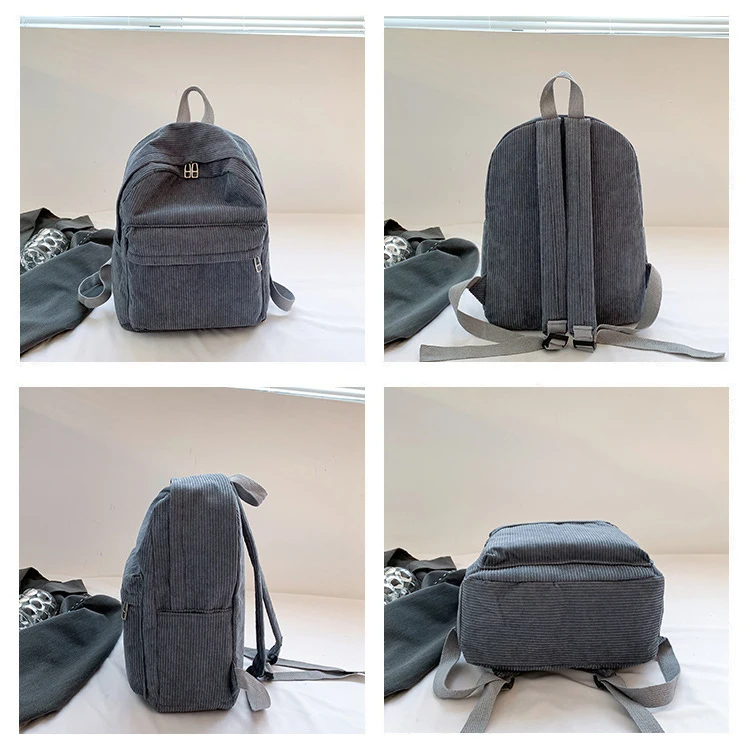 Fabric School Backpack Stripe Girls Casual Daily Bag Corduroy Backpack Bag Wholesale Teenagers Fashion Polyester Backpack
