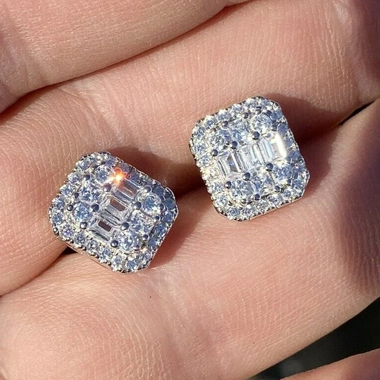 CAOSHI Rectangle Shape Silver Color Earrings Fashion Jewelry Shiny Female Zircon Stud Earrings For Women