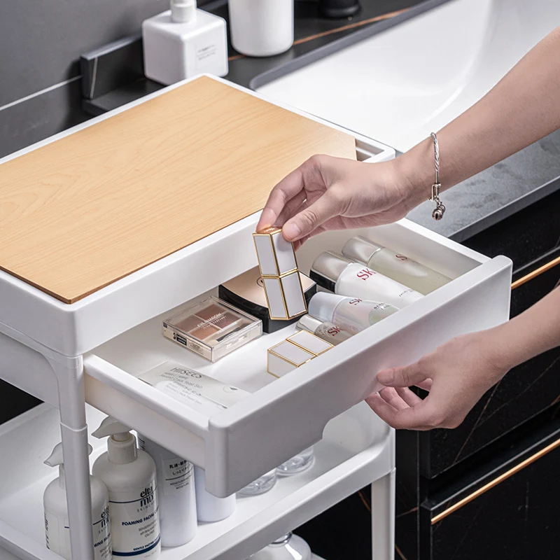 Practical 3 Layers plastic  Storage Rack Hotel Room Service Trolley Household Bathroom Kitchen Trolley with Wheel