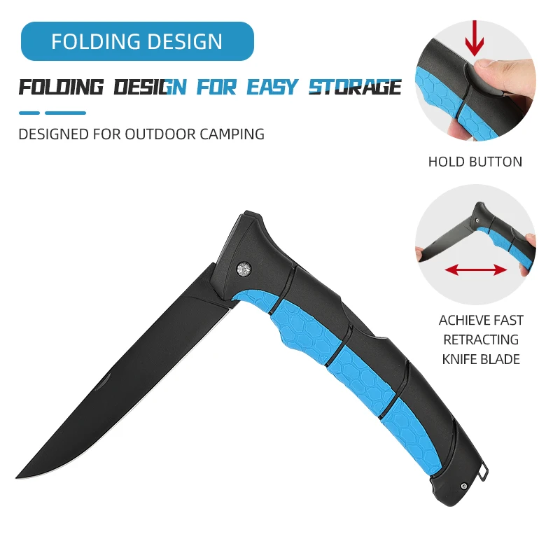Stainless Steel Razor Sharp Black Coating Blade Folding Fillet Knife With Custom Color PP+TRP Handle Outdoor Folding Filet Knife
