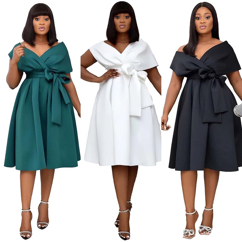 Classic solid women party evening casual dress Turkey office lady plus size women dresses summer ladies elegant