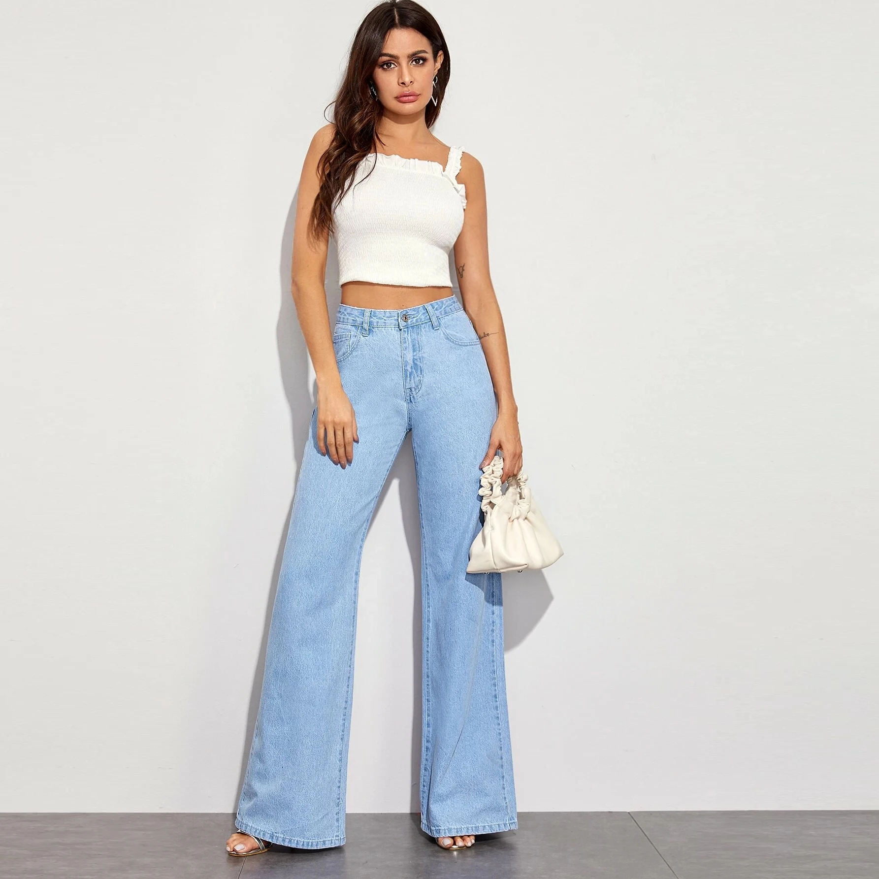 
Most Popular Products 2020 High Quality Light Wash Flare Pants Baggy Wide Leg Jeans 