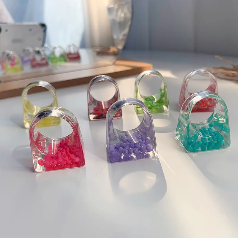 Summer Hot Sale Multi Color Geometric Acrylic Rings Cartoon Fruit Ring Cute Candy Colored Resin Ring