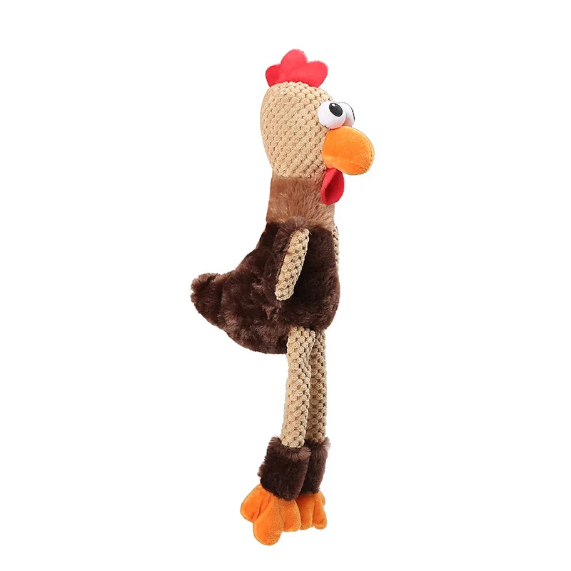 Skinny Rooster Squeaky Plush Dog Toy, Chew Guard Technology - Brown