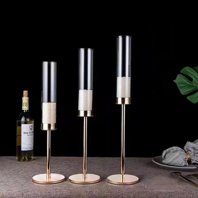 Gold Candle Stick Holder Metal Taper Votives Tube Candle Holder For Wedding Centerpieces