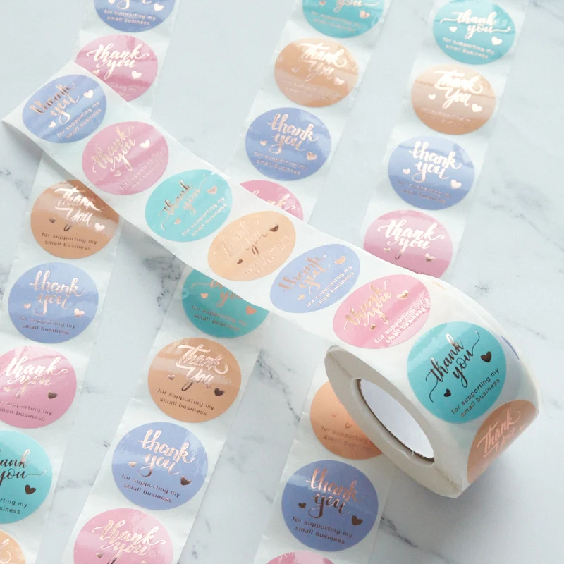 wholesale promotional self adhesive thank you stickers paper circle roll packaging labels