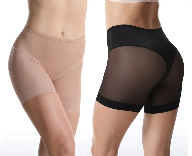Women Mid-rise Slip Shorts Tummy Control Body Shaper Shorts Hi-waist Butt Lifter Thigh Slimmer Adults Thin Knitted Black, Skin