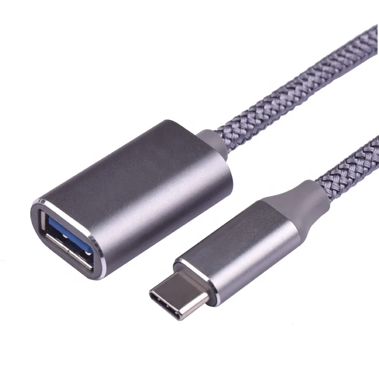Серый круглый нейлоновый Плетеный тип-c к Usb 3,0 A Женский OTG кабель для мобильного телефона/ноутбука