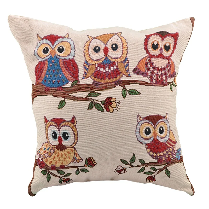 Latest fashion style throw pillow case cover cotton linen fabric custom home decor digital printed animal owl cushions