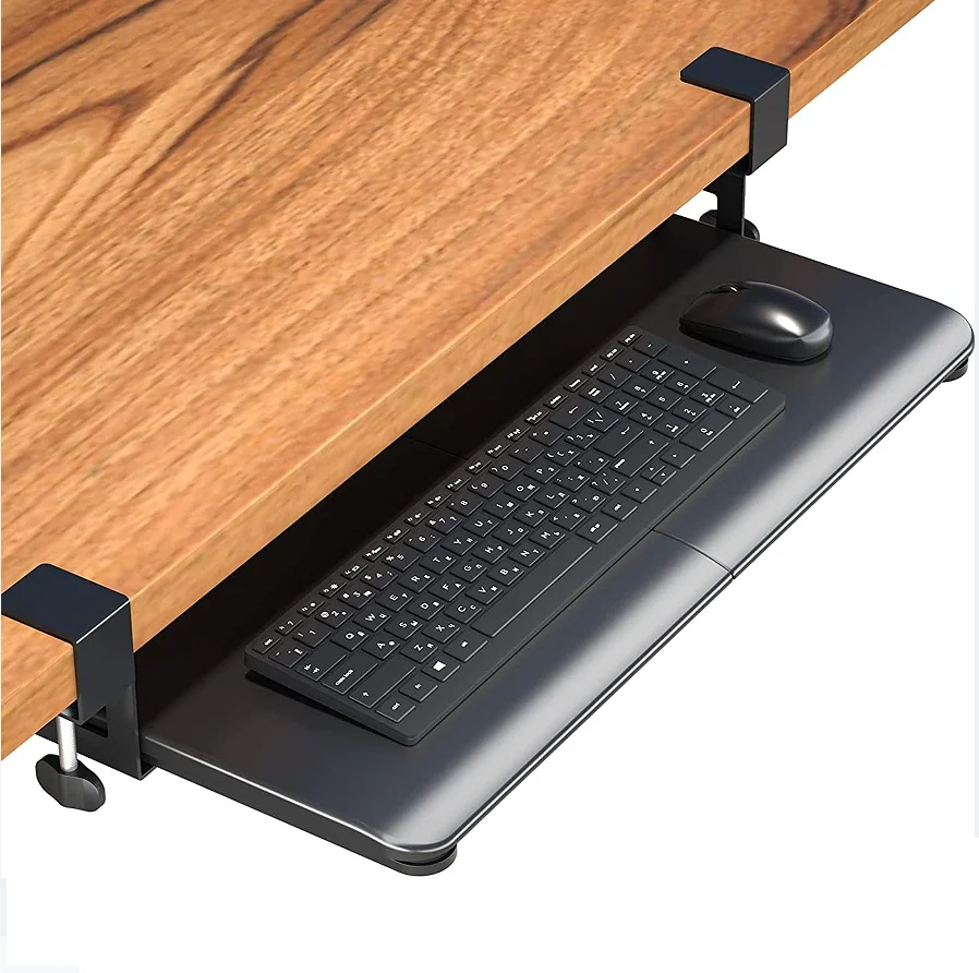 Large Computer Keyboard Tray Under Desk Pull Out with Extra Sturdy C Clamp Mount System