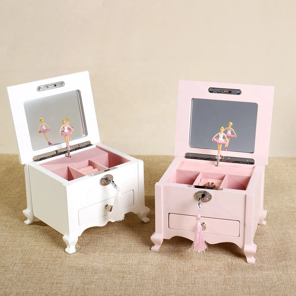 Factory wholesale customization toy music box With drawer wooden ballerina musical jewelry box music boxes