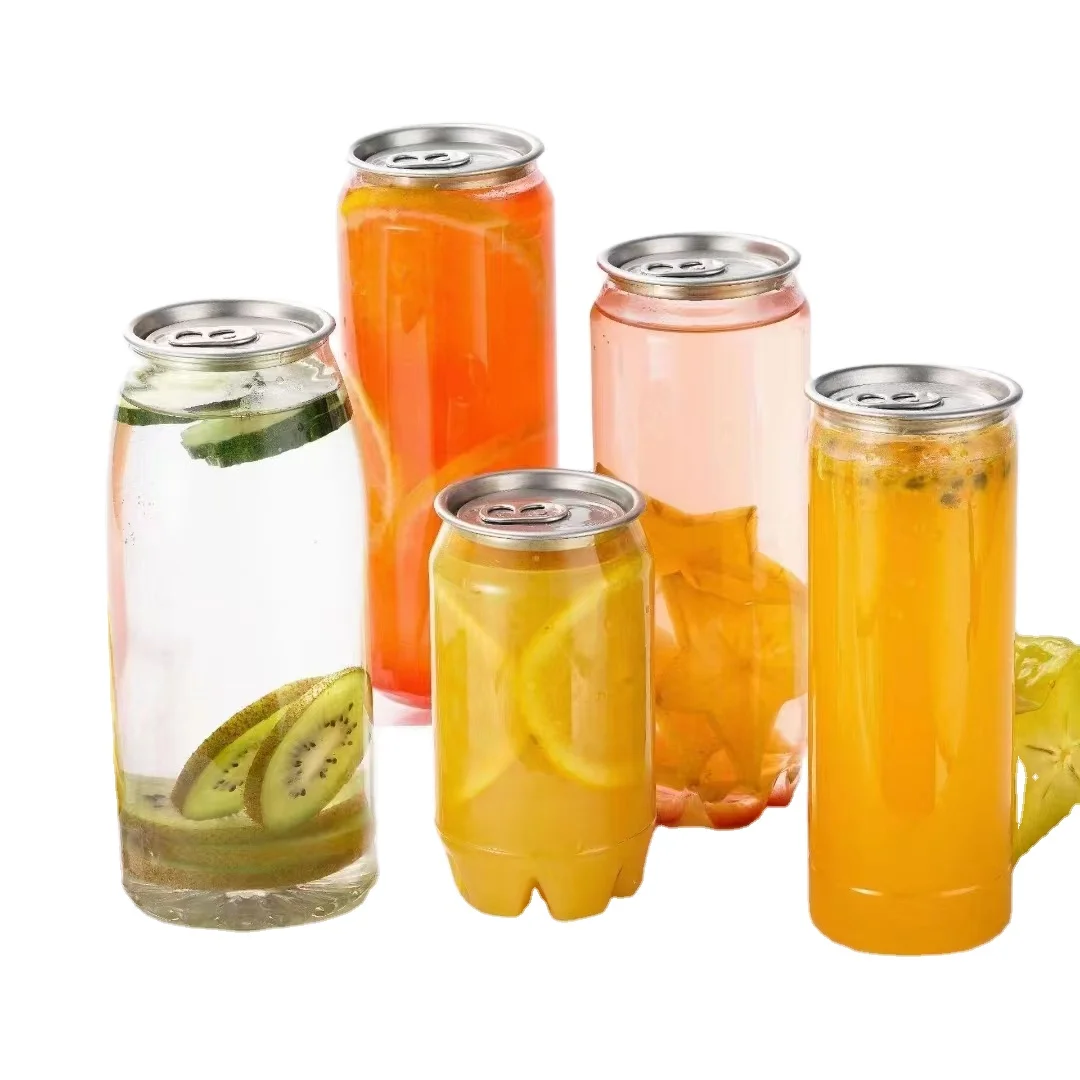 PLA CANS biodegradation 330ml 550ml 650ml sealing plastic beverage bottle cans for soft drink transparent soda cans