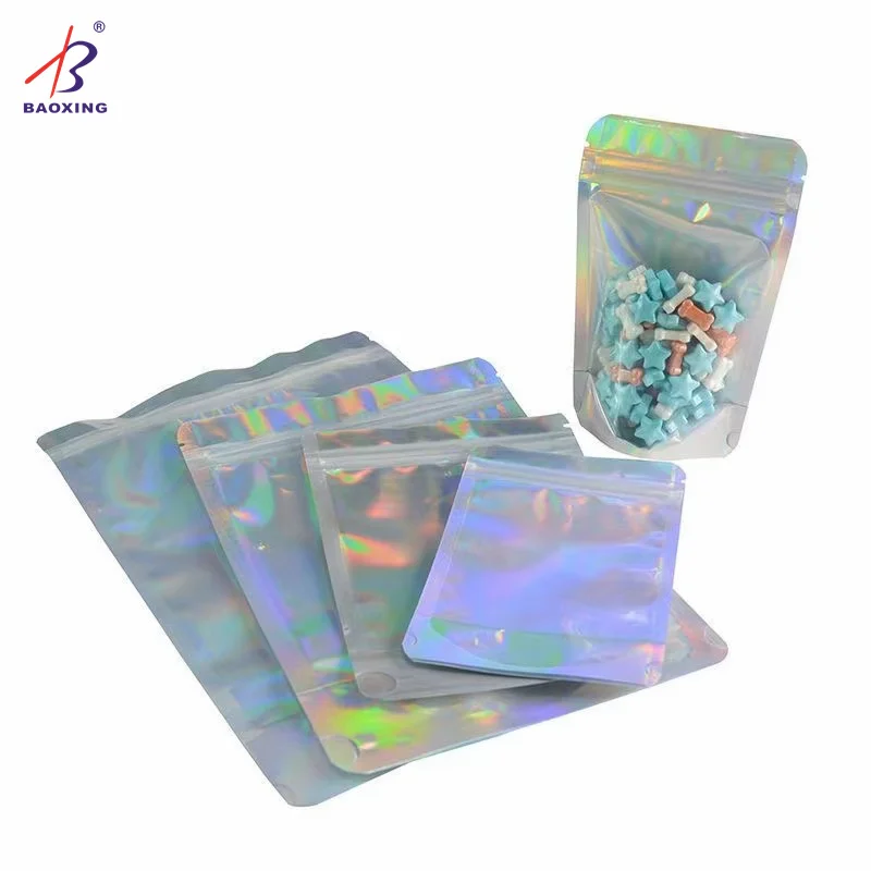 Factory Direct Sales Of Various Specifications Nut Candy Stand Up Pouch Transparent Holographic Bags