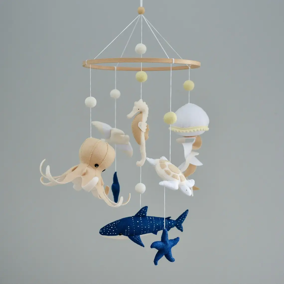 Handmade Felt Baby mobile ocean Nautical nursery mobile Whale shark hanging crib mobile
