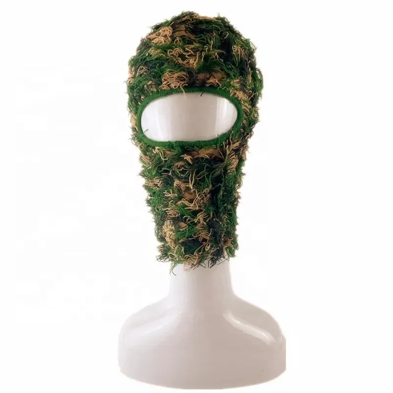 New Full Face Cover One Hole Storm Distressed Balaclava Designer Knit Hat Grassy Beanie Winter Ski Mask
