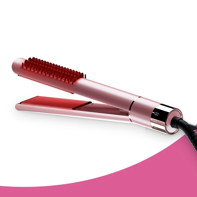 2021 Multi-Function Private Label Hair Salon Equipment Tourmaline Ceramic 3 In 1 Professional Hair Straightener Brush