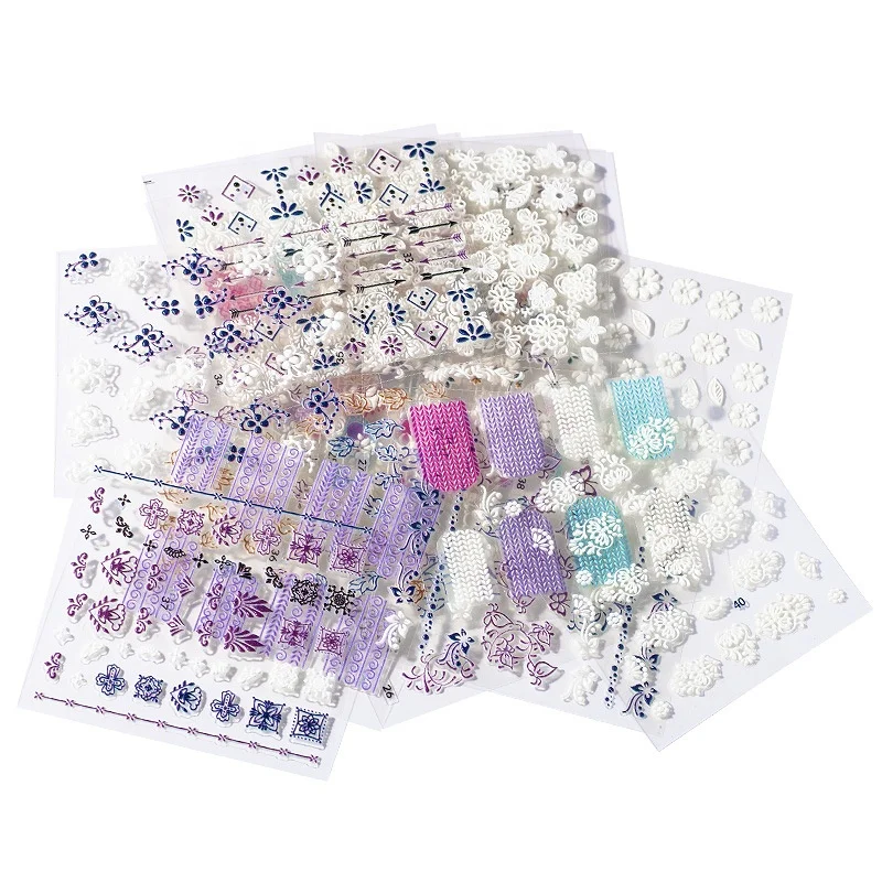 В форме цветка в форме листа 5D тиснением Наклейки для ногтей, переводятся на ногти с помощью клейкой пленки