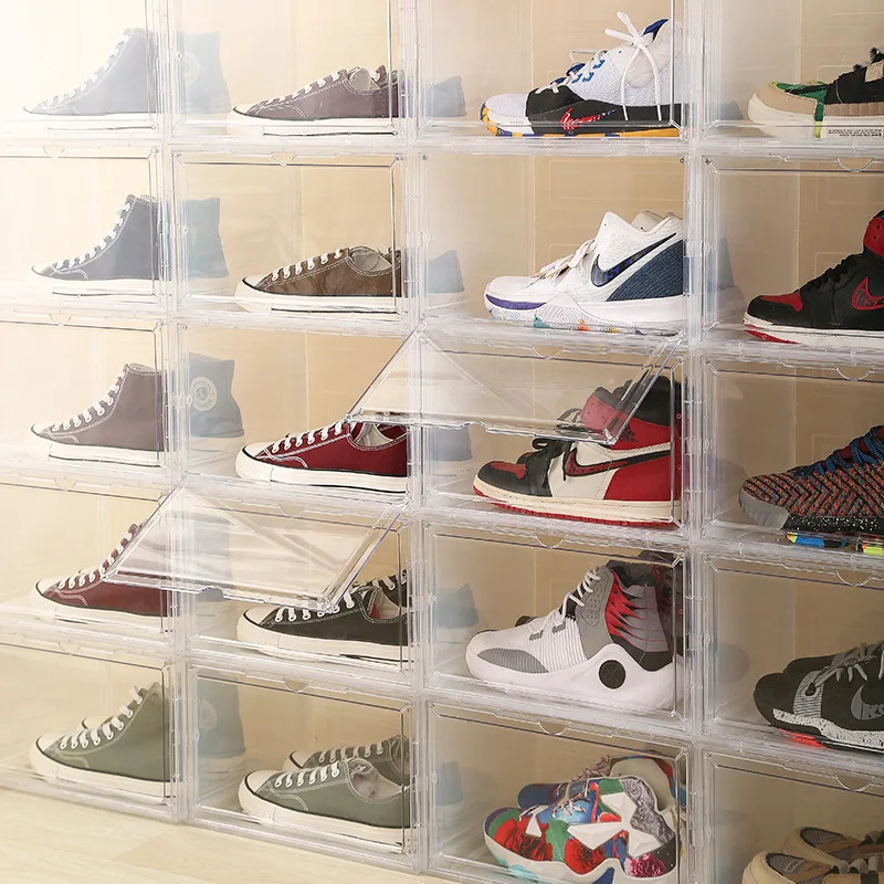 Transparent Shoe Box Side Opening Storage Dust-Proof With Magnetic Goalball Shoe Box Flip Anti-Oxidation Finishing Box