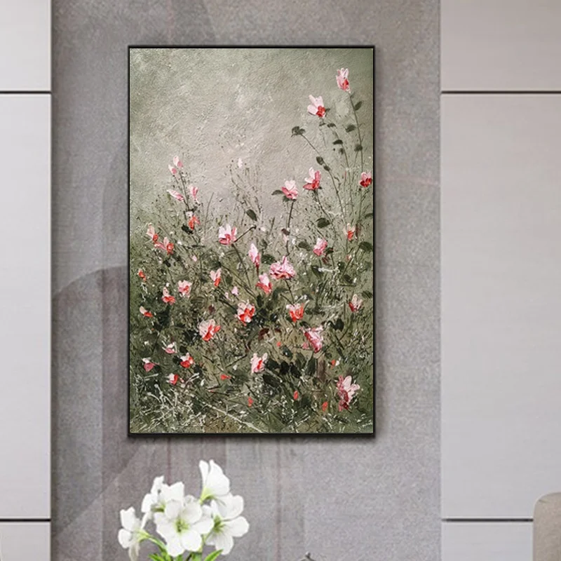 Hand Painted Cotton Canvas Wall Art Vintage Wildflower Field Landscape Hand Made Oil Palette Knife Painting For Decor