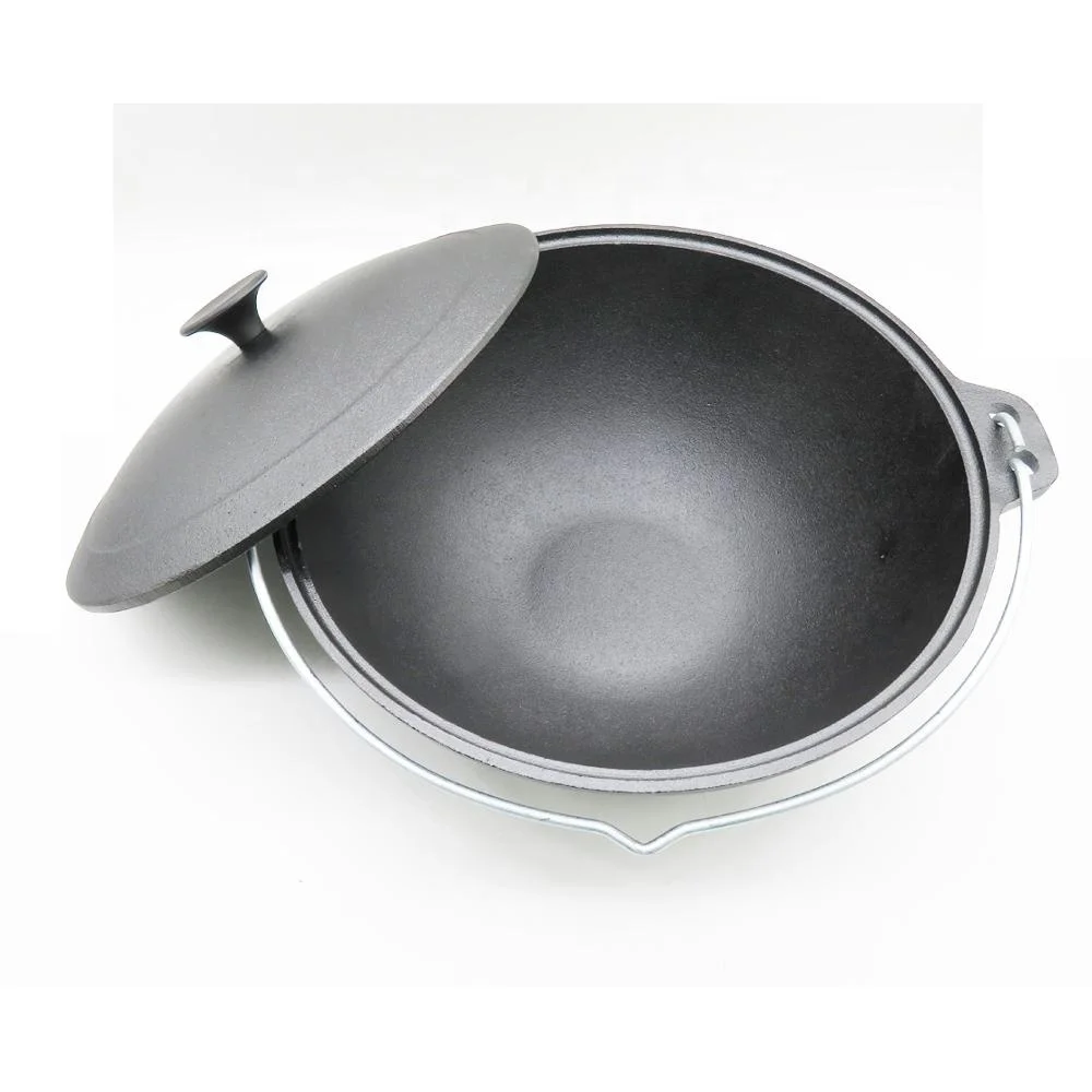 Preseasoned cast iron Russian cauldron wok kazan pot for Making Pilaf