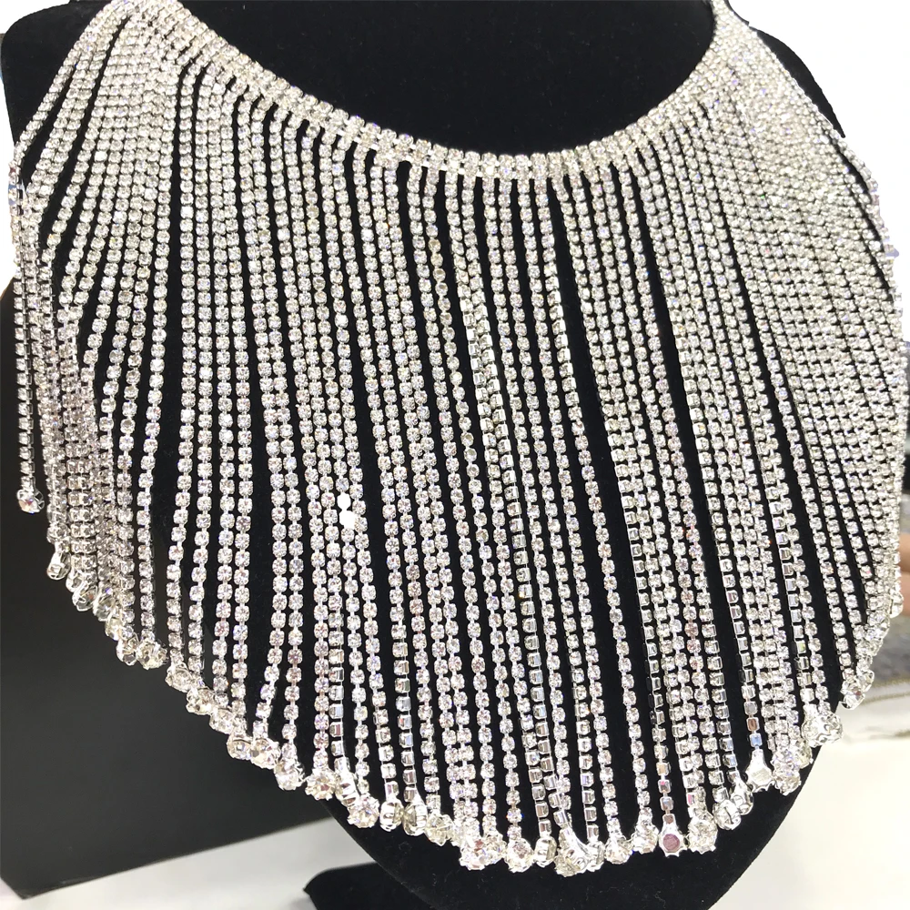 tr260 shiny tassel 14cm metal claw close fringe cup chain rhinestone trimmings and chains for wedding dress
