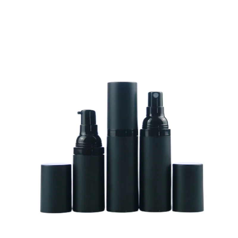 Airless Spray Pump Matte Black Lotion Pump Bottle 15ml 30ml 50ml Black Plastic Bottle For Cream Skincare Packaging