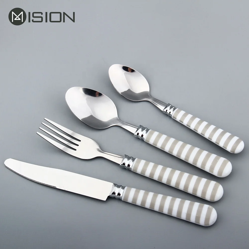 24 pcs stainless steel plastic handle cutlery set with cutlery holder