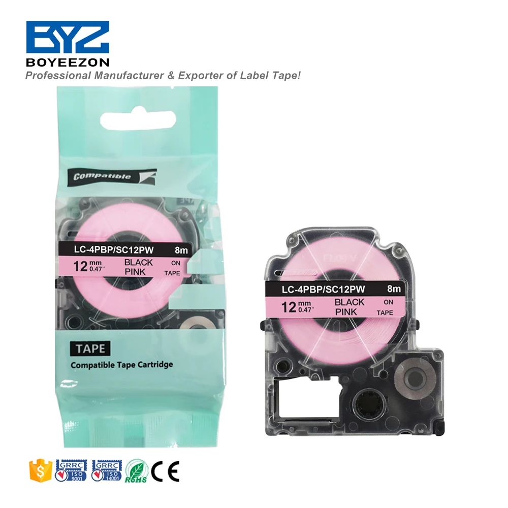 Epson Printer Ribbons LC-4PBP/SC12PW 12mm Black on pink Compatible Tape Cartridge for Epson for KING JIM Printer Label Tape