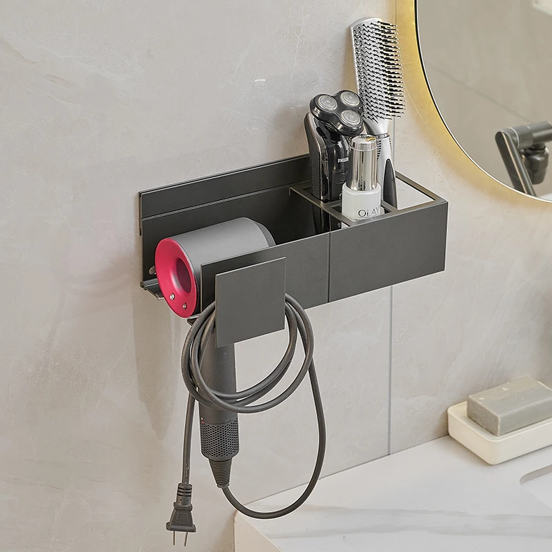 High Quality Space Aluminum Bathroom Wall Mount Toiletries Shelf Hair Dryer Toothbrush Cup Holder Razor Holder Hair Dryer Holder