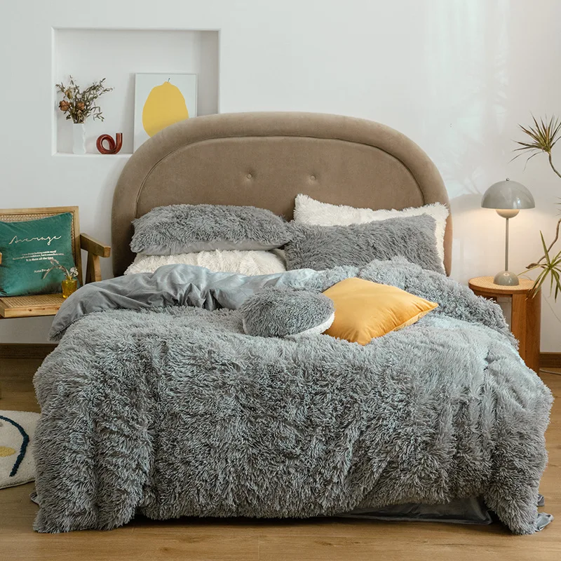  AB sides mink fleece crystal velvet 3pcs quilt cover pillowcase bedding set