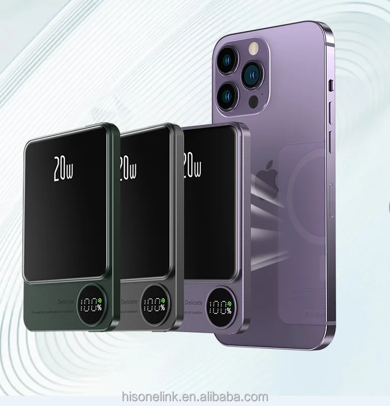 2023 Newest Portable magnetic power bank 10000mah Fast Charging PD20W Metal Power Banks With Digital Display Q9