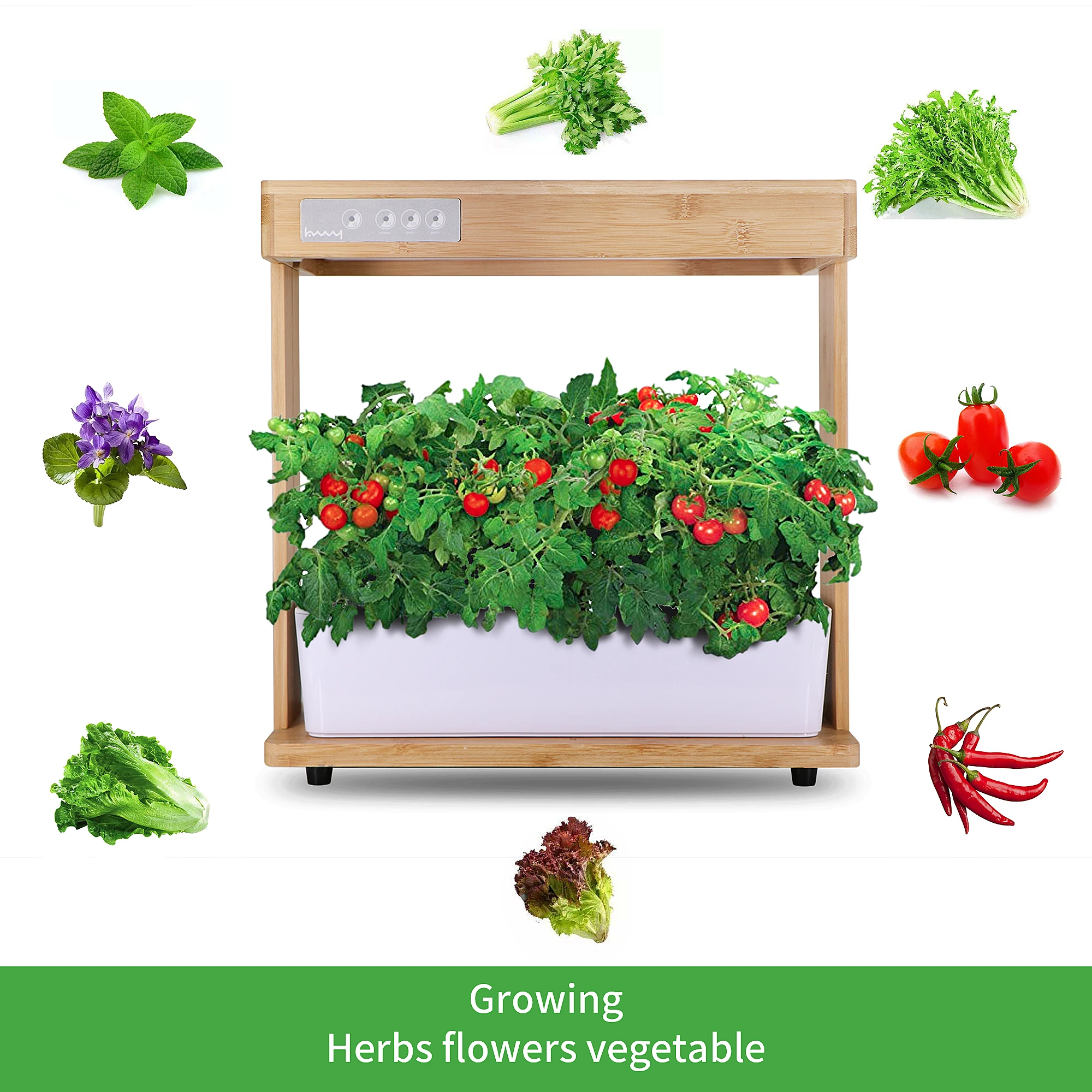 IGS-05 Hydroponics Grow Kit Kitchen Natural Bamboo Plant Led Grow Light With 1 Layer