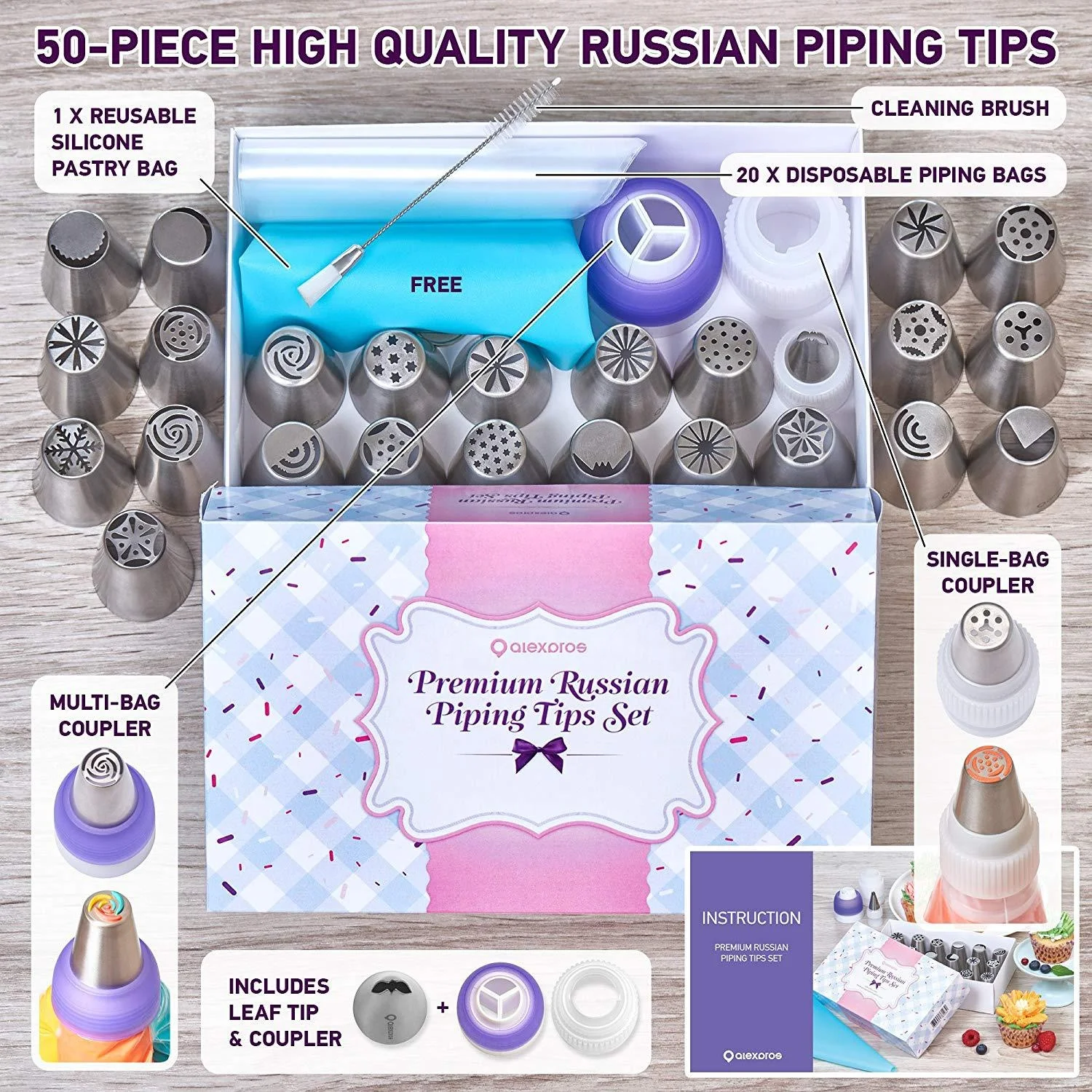 
Hot-selling 49-piece decorating mouth set rose decorating bag DIY cake baking converter kit 