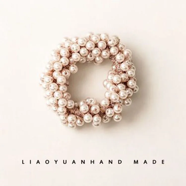 Korean ins girl imitation pearl beaded winding hand-woven pearl head rope solid color small fresh pearl hair ring ladies