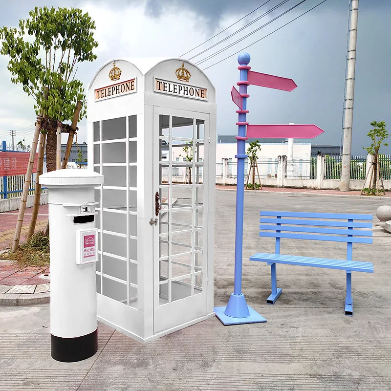 White Pink Phone Booth For Wedding Decor Handmade Iron Crafts Hotel Shopping Mall Decor Blue Telephone Booth